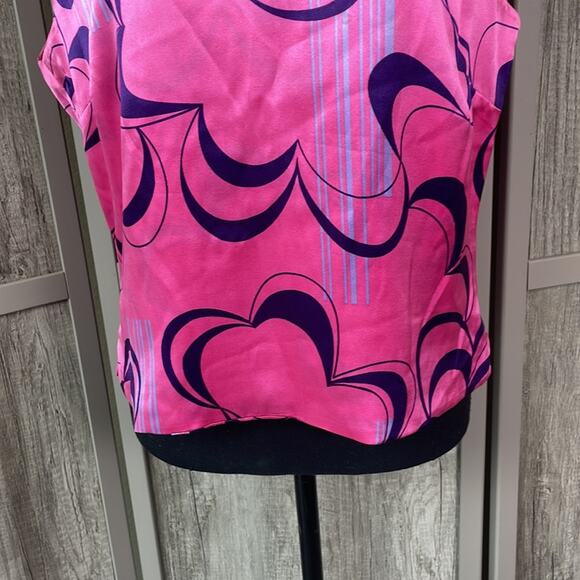 aura retro 60's inspired silk top women's 12 - Picture 4 of 11